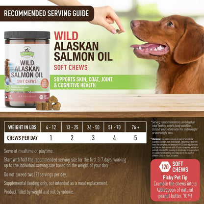 Strawfield Pets Salmon Dog Chews Omega-3 Fish Oil Chews with Wild Alaskan Salmon Oil Skin & Coat + Seasonal Allergy Support Hip & Joint Dog Supplement + EPA & DHA Made in USA
