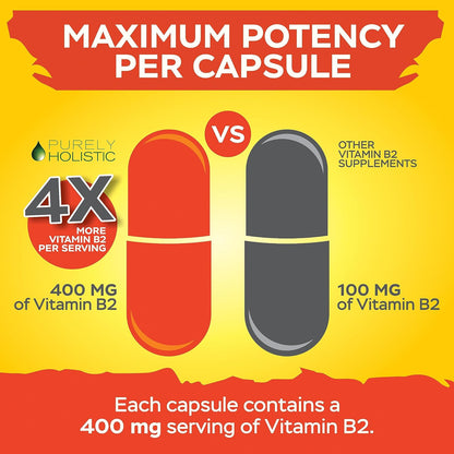 Purely Holistic Vitamin B2 Riboflavin 400mg - 240 Vegan Capsules (8 Month Supply)