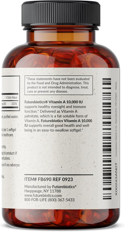 Futurebiotics Vitamin A 10,000 IU - Non-GMO, 250 Softgels
