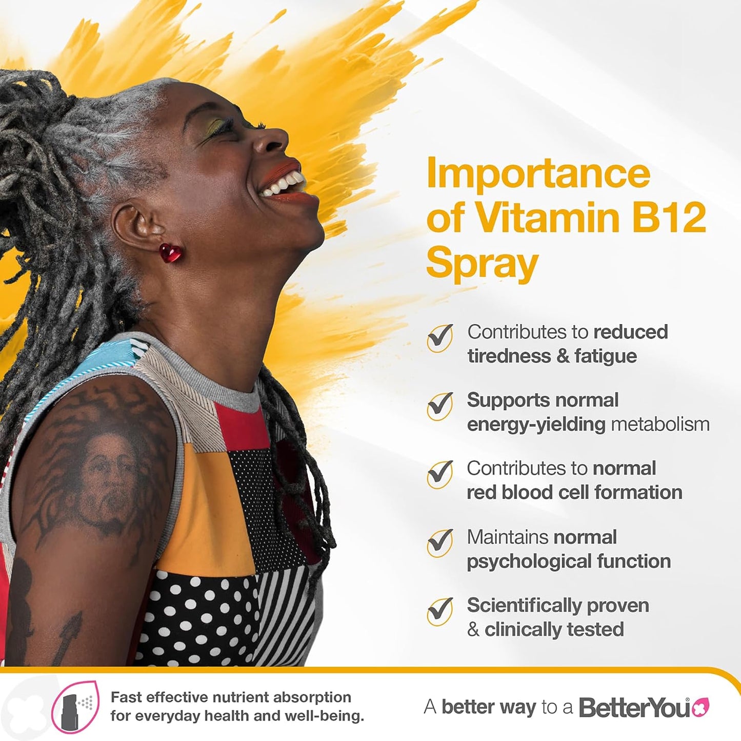 BetterYou Boost Vitamin B12 Oral Spray - Natural Liquid Supplement with Green Tea and Chromium, 25 ml - görsel 2