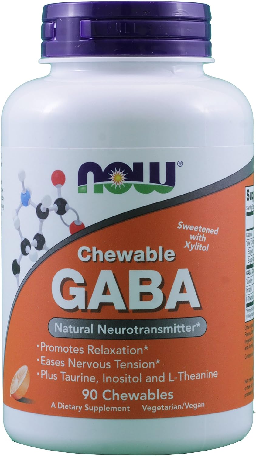 NOW Foods GABA 250mg Orange Flavour 90 Chewable Tablets (Pack of 2) - görsel 1