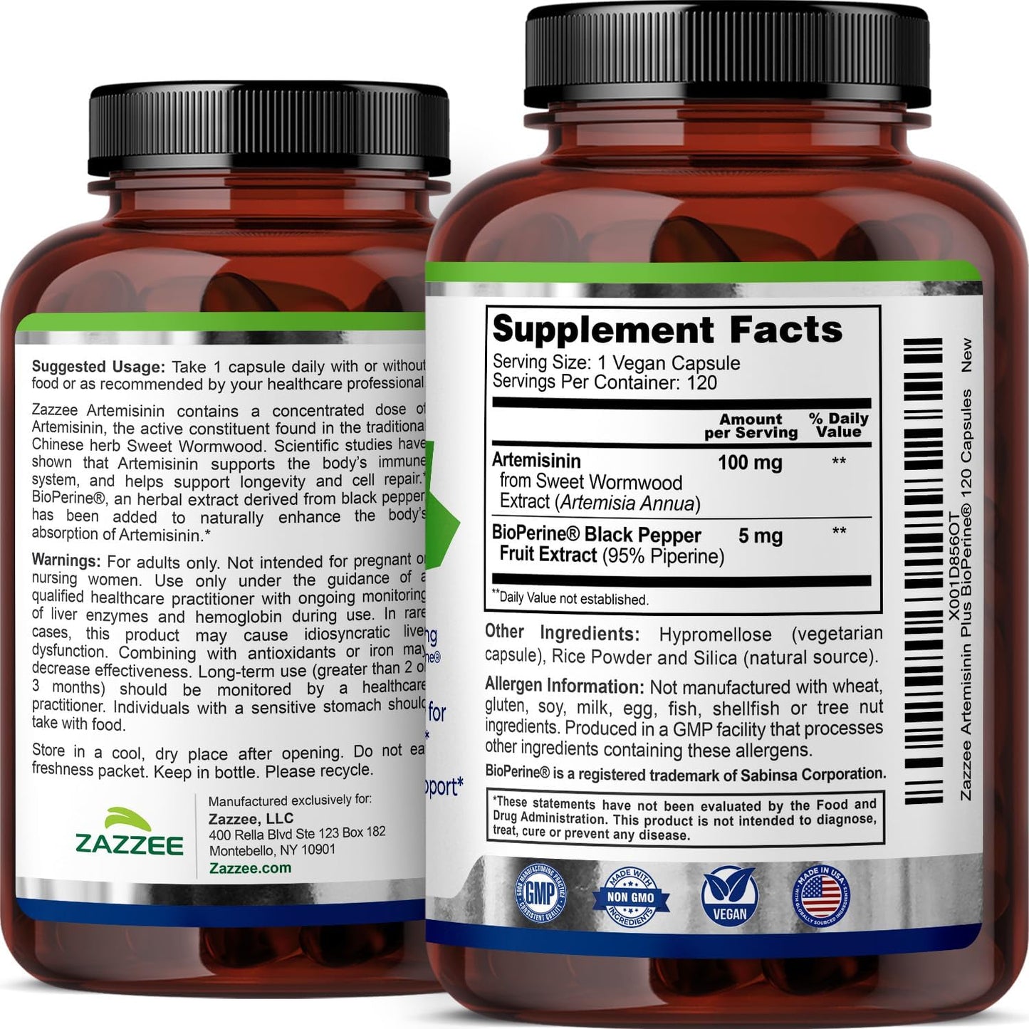 Zazzee High Absorption Artemisinin – 100 mg per Capsule with BioPerine, 120 Vegan Capsules - görsel 8