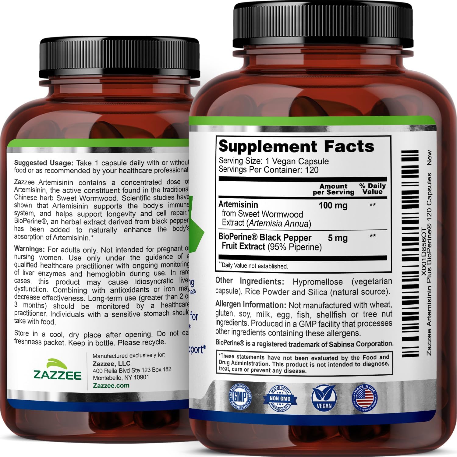Zazzee High Absorption Artemisinin – 100 mg per Capsule with BioPerine, 120 Vegan Capsules - görsel 8