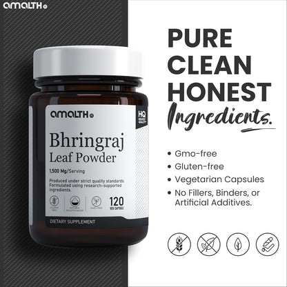 Amalth Bhringraj Capsules 1500 mg - Eclipta Prostrata Leaf Powder - 120 Vegetarian Capsules