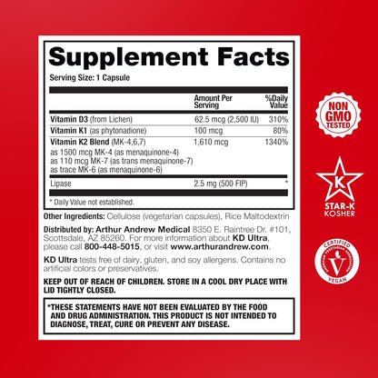 KD Ultra - Full Spectrum Vitamin K2 (MK-4,6,7,9) & Vegan D3, 90 Capsules