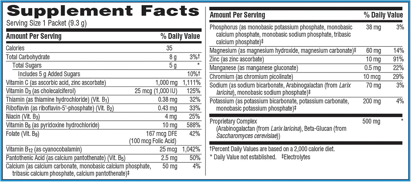 Emergen-C Immune+ Triple Action Immune Support Powder, BetaVia®, 1000mg Vitamin C, B Vitamins, Vitamin D and Antioxidants, Super Orange – 50 Count - görsel 7