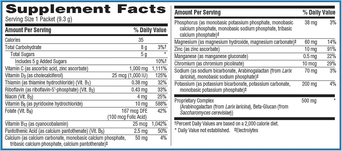 Emergen-C Immune+ Triple Action Immune Support Powder, BetaVia®, 1000mg Vitamin C, B Vitamins, Vitamin D and Antioxidants, Super Orange – 50 Count - görsel 7