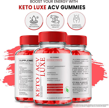 Keto Luxe + Gummies – ACV Keto Supplement with Vitamin B12 (2 Pack)