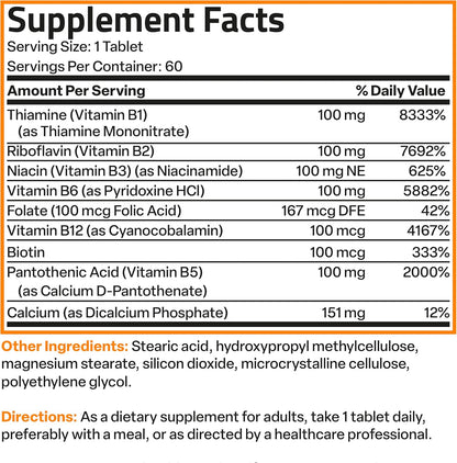 Bronson Super B100 Vitamin B Complex Sustained Release - 60 Tablets