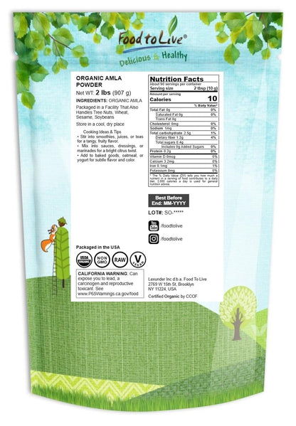 Food to Live Organic Amla Berry Powder (Amalaki), 900g