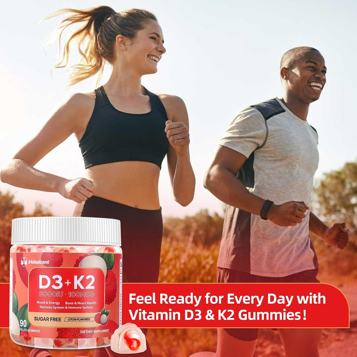 Vitamin D3 K2 Gummies - Sugar Free, Vegan, 5000 IU D3 + 100 mcg MK-7, Lychee Flavour, 90 Count - görsel 6