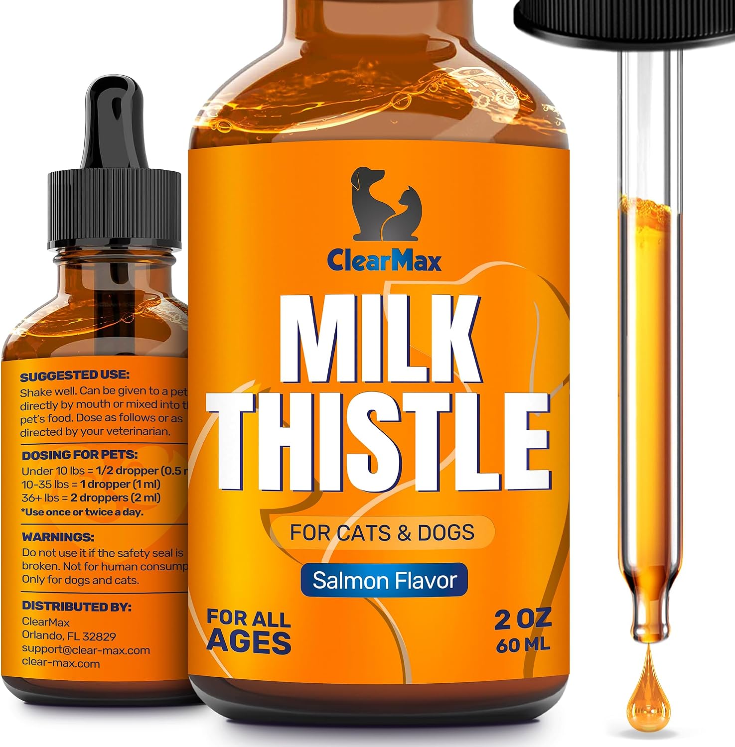 Milk Thistle for Dogs – Liver & Kidney Support for Large & Small Pets – Milk Thistle for Cats to Care for Digestion – Vet-Approved Liquid Formula with Salmon Flavour – GMO Free – 60 ml Bottle - görsel 1