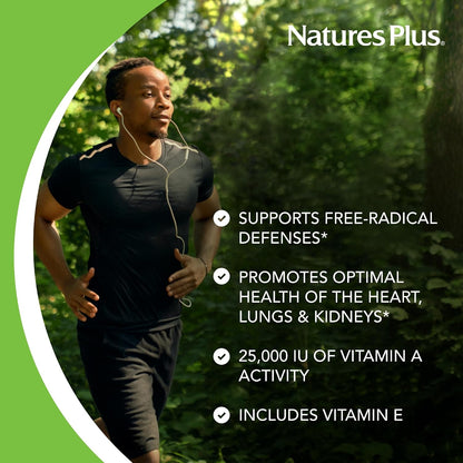 NaturesPlus Natural Beta Carotene 25,000 IU with Vitamin E – 90 Softgels
