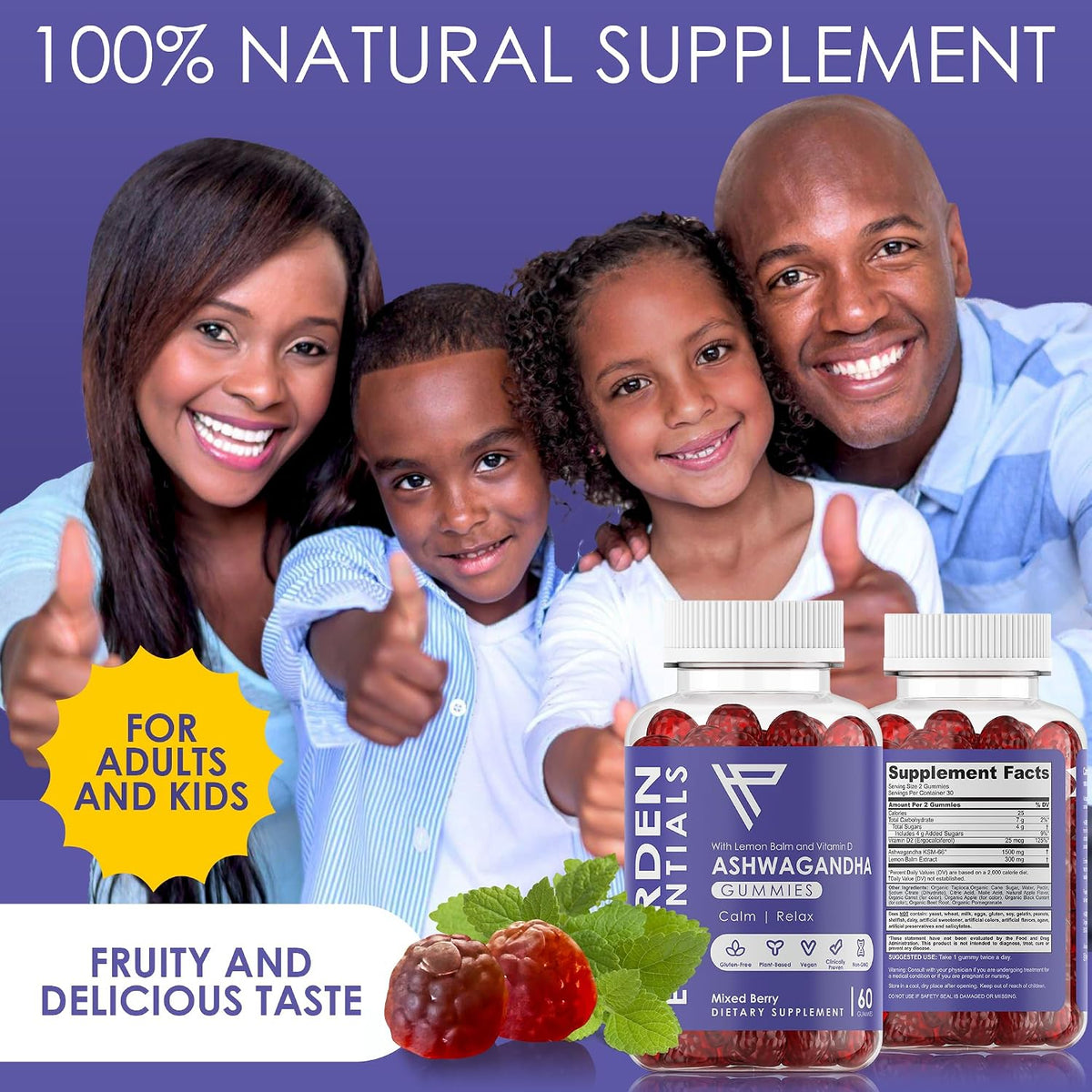KSM-66 Ashwagandha Gummies – 1500mg Per Serving – Stress & Cortisol Support with Lemon Balm & Vitamin D – Vegan – 60 Count - görsel 5