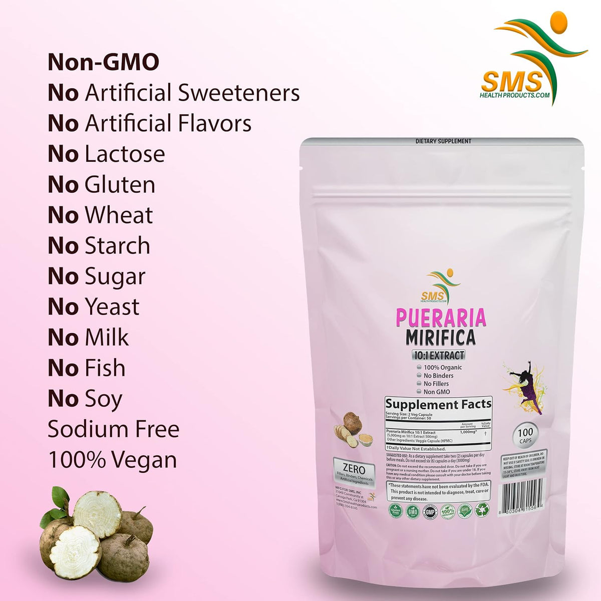 Pueraria Mirifica (Kwao Krua Kao) - 1,000mg Equivalent 10:1 Extract - 100 Veggie Capsules - görsel 3