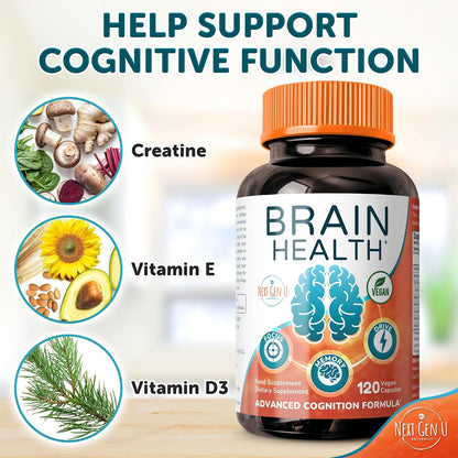 Brain Supplement - 120 Vegan Capsules - Nootropic for Memory, Cognitive Function and Focus - NextGenU