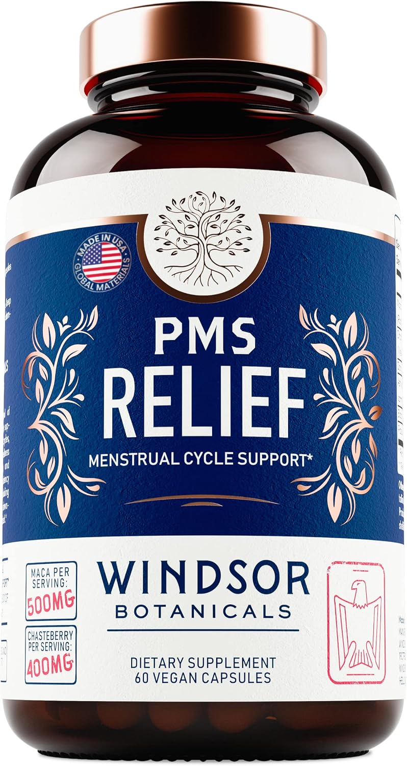 Windsor Botanicals PMS Support Supplement - Chasteberry, Maca Root, Ashwagandha - Period Relief & Mood Support - 60 Vegan Capsules - görsel 6