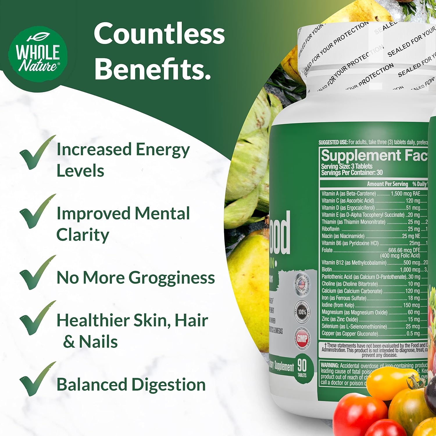 Whole Food Multivitamin for Men and Women (Twin Pack) - Plant Based Daily Superfood Vitamins with Digestive Enzymes, Probiotics & Omegas - görsel 7
