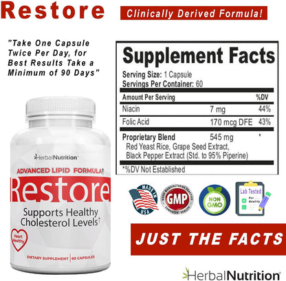 Restore Heart Health & Cholesterol Support Supplement, 180 Capsules