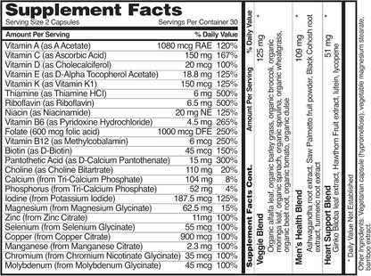 Snap Supplements Men's Multivitamin – Daily Vitamins and Minerals for Energy and Immune Support, 60 Capsules