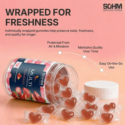 SOHM Multivitamin Gummies for Men and Women, 60 Gummies – Daily Vitamin Gummies with Vitamins A, C, D3, E & Folic Acid, Supports Immune Health, Energy Metabolism & Overall Wellness