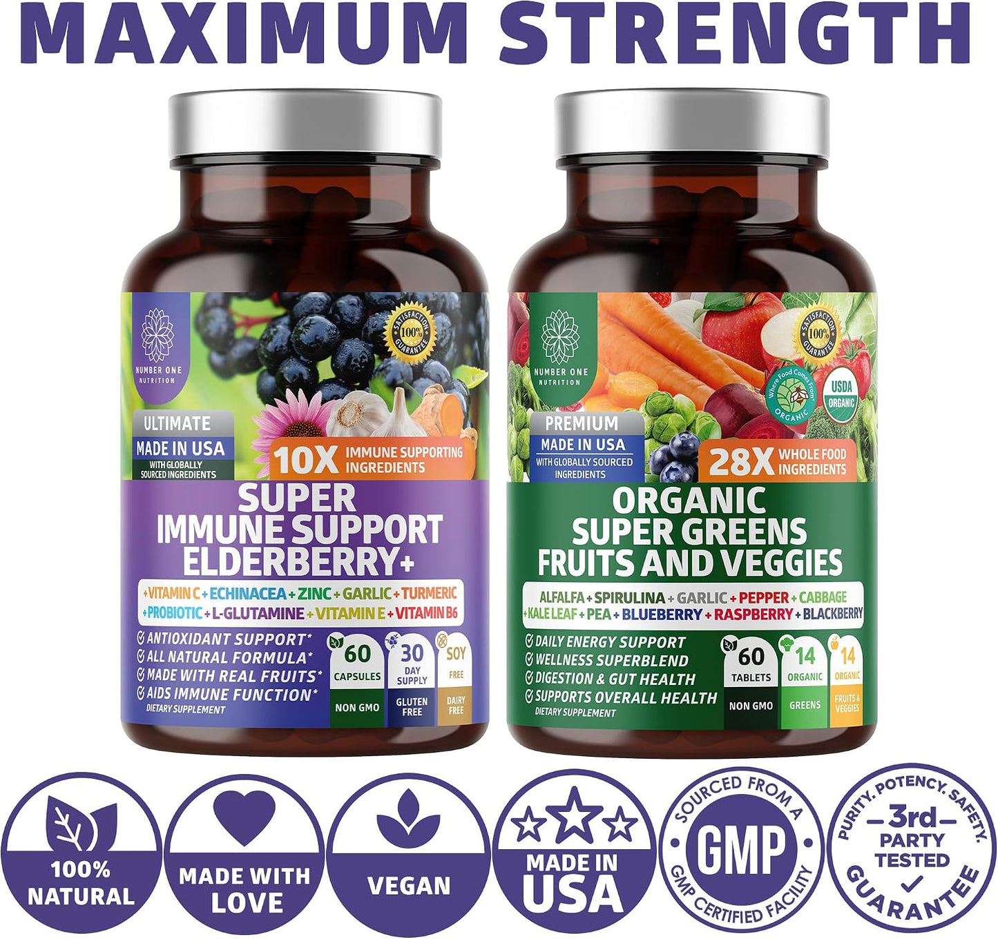 N1N Premium Organic Super Fruits & Veggies + Immune Support - 120 Capsules - görsel 4