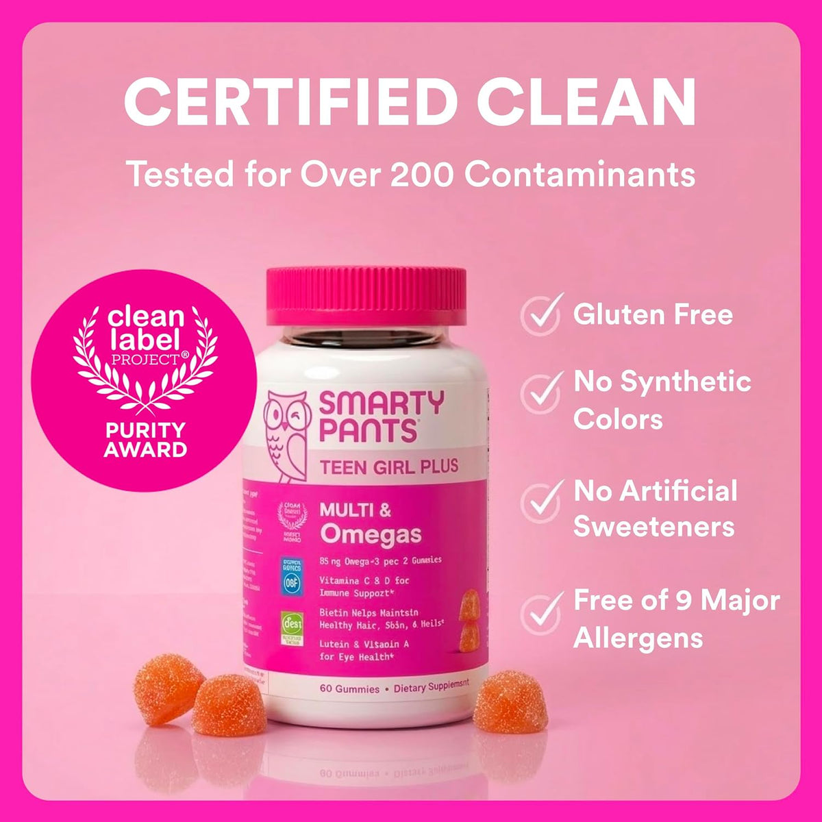 SmartyPants Teen Girl Multivitamin Gummies - Omega-3, Vitamin C, D3, B12, Biotin - 60 Gummies (30 Day Supply) - görsel 9