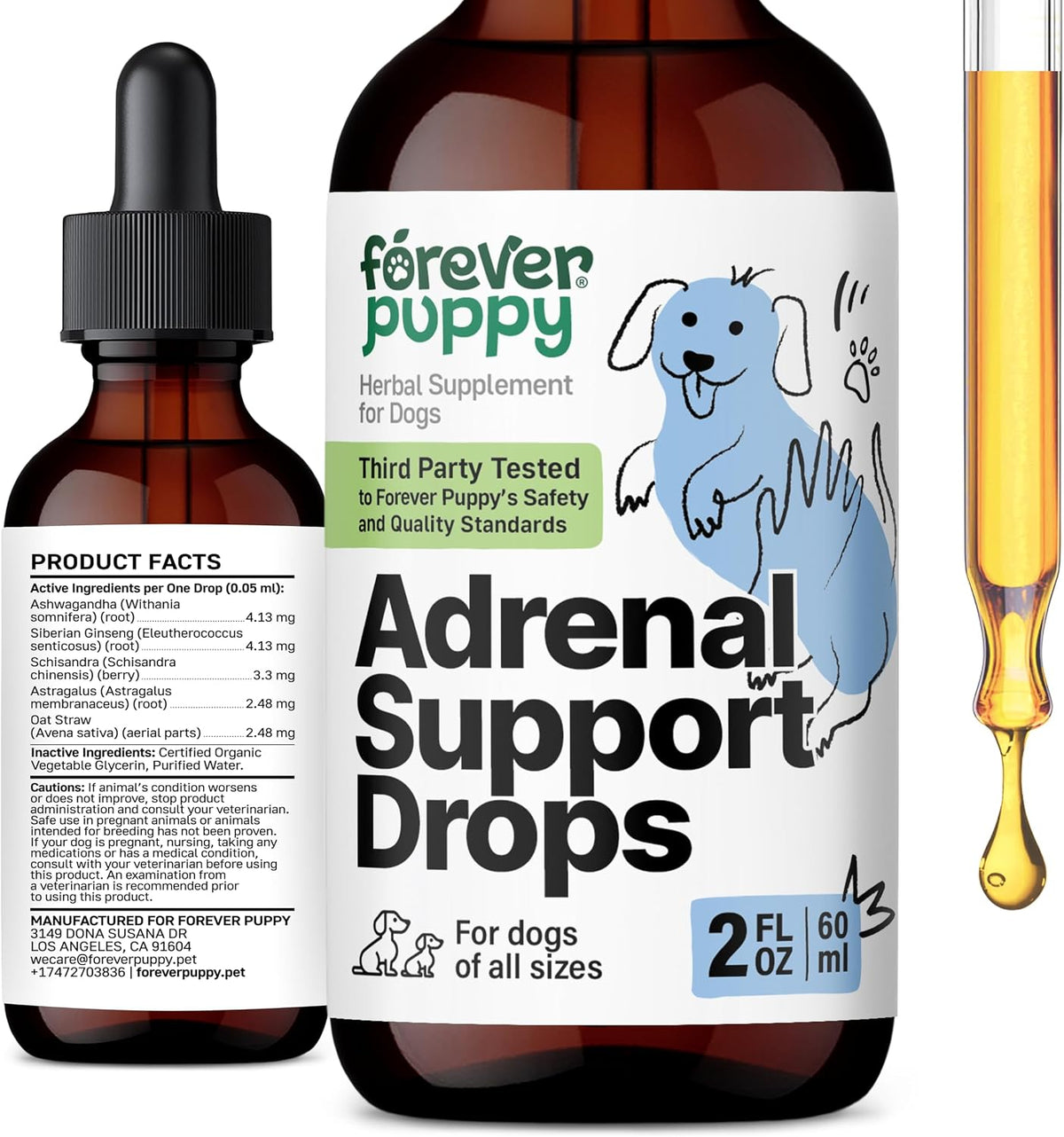 Forever Puppy Adrenal Support Drops for Dogs – Pure Ashwagandha & Ginseng Root Tincture for Adrenal Health & Energy Support – Calming Care Liquid Supplement – 60 ml - görsel 1