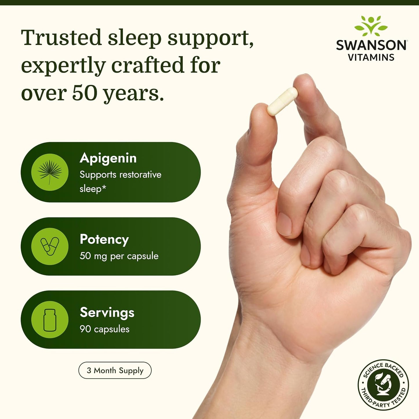 Swanson Apigenin 50 mg – Sleep and Relaxation Supplement – 90 Capsules - görsel 3