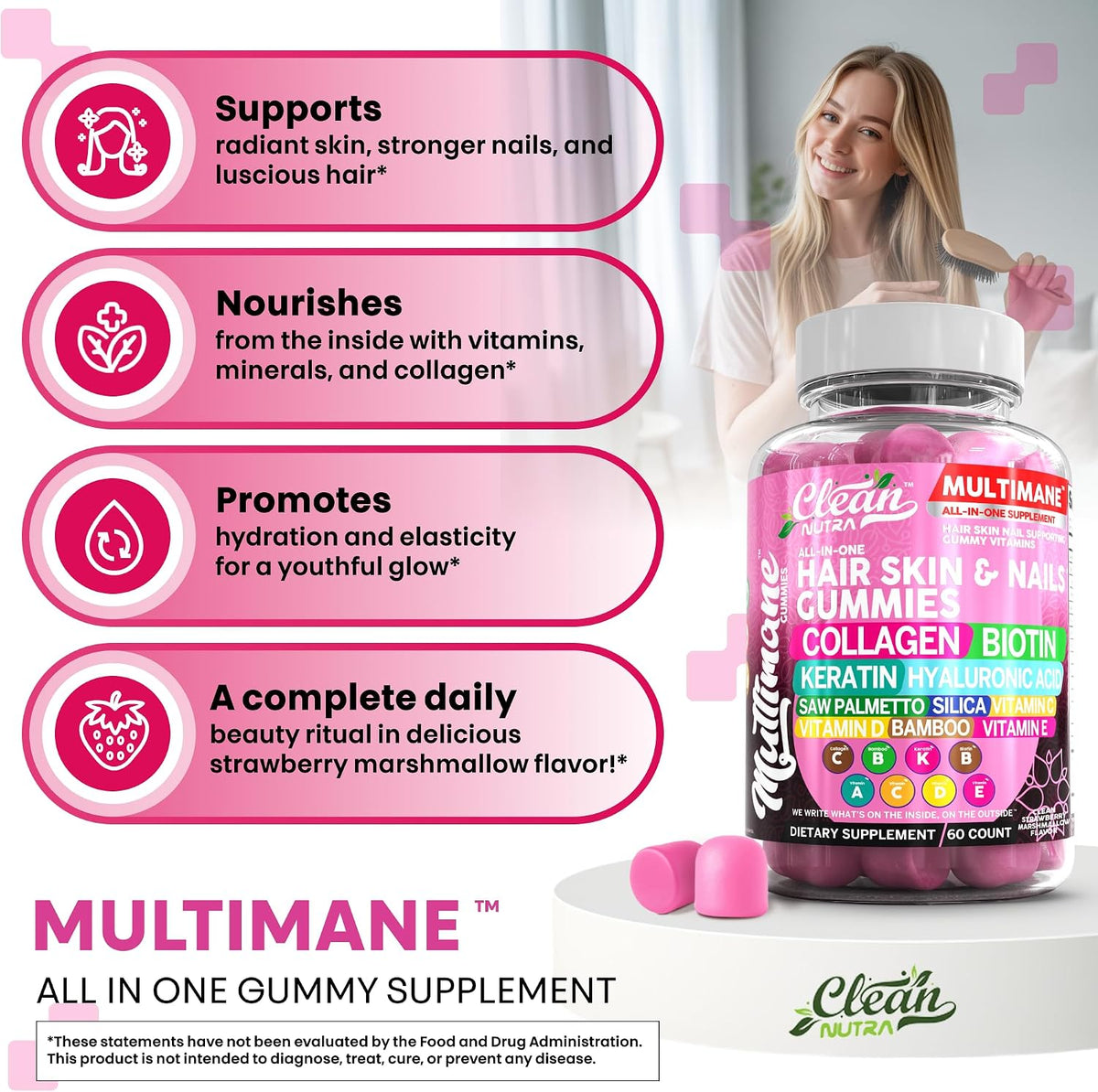 Clean Nutraceuticals Biotin Collagen Keratin Gummies - Hair, Skin and Nails Vitamins for Women – Image 5