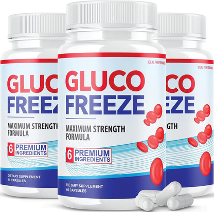 (3 Pack) Glucofreeze Capsules - Official Formula Gluco Freeze - Blood Sugar Support Supplement with Cinnamon Bark (180 Capsules)