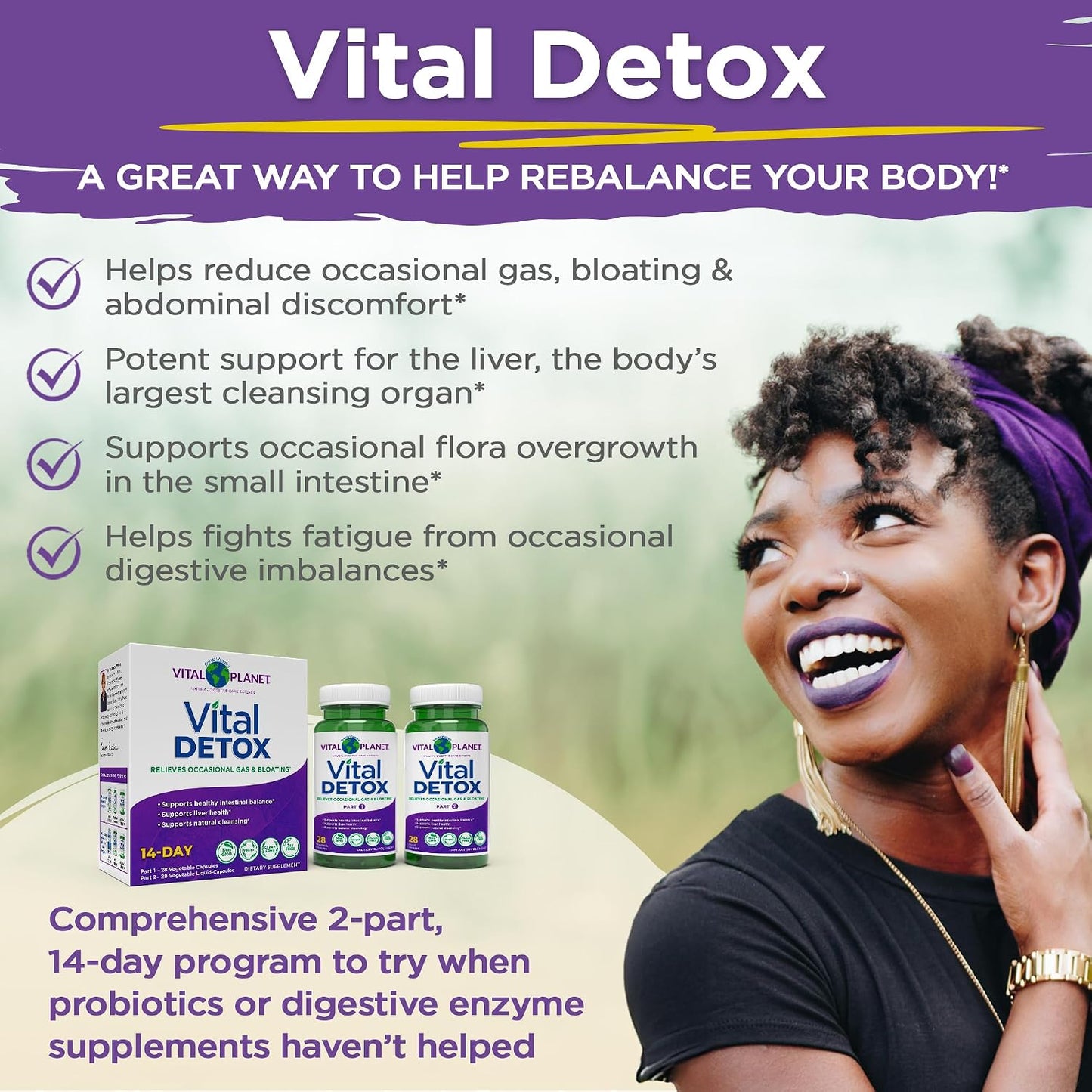 Vital Planet - Vital Detox with Milk Thistle, Quercetin, Alpha Lipoic Acid, Choline, and Herbs, for Occasional Gas and Bloating, Supports Healthy Intestinal Balance, 2-Part 14 Day Kit, 56 Capsules - görsel 7