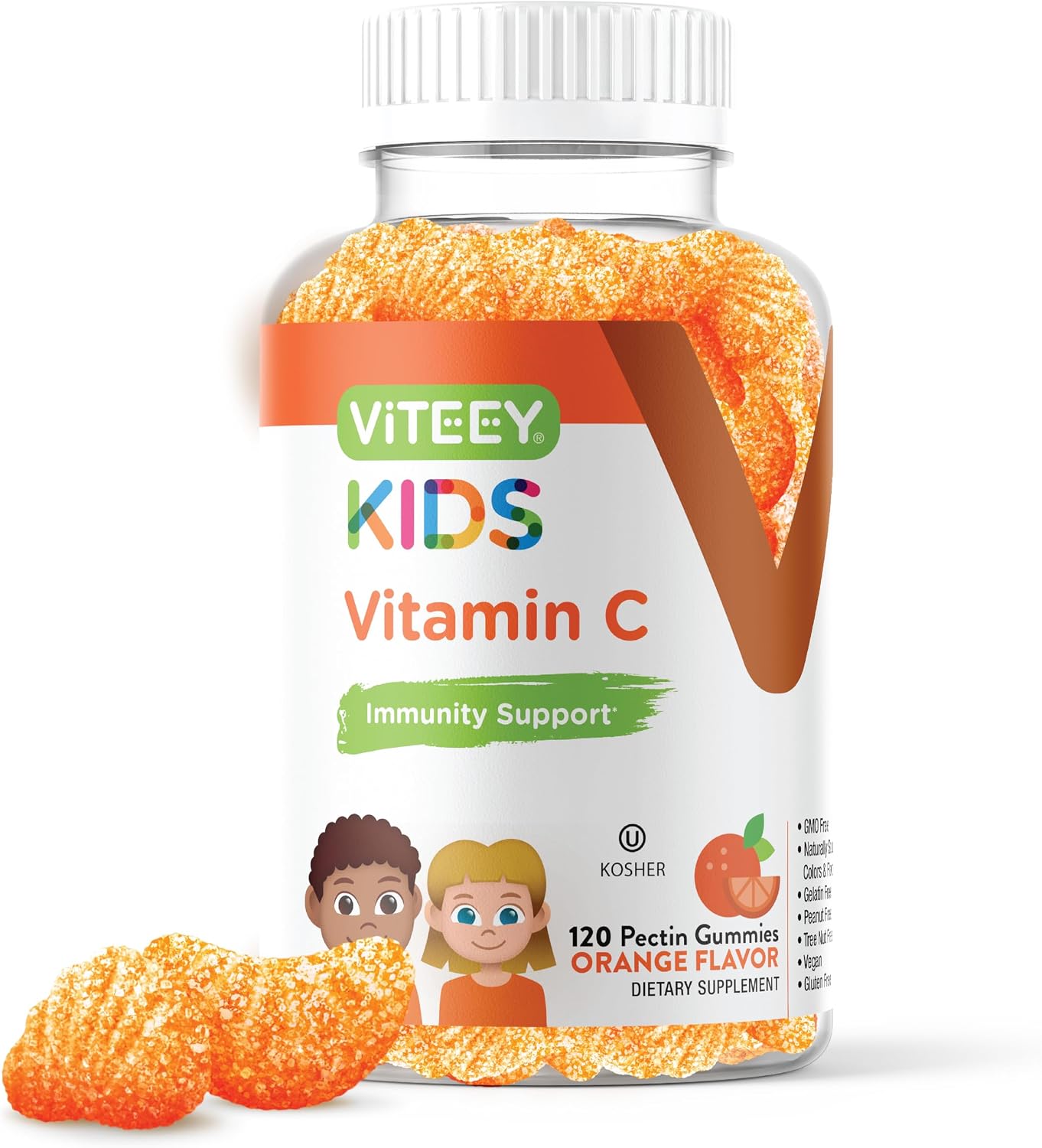 Viteey Kids Vitamin C Gummies – Chewable Orange Flavoured Immune Support, 120 Count - görsel 1
