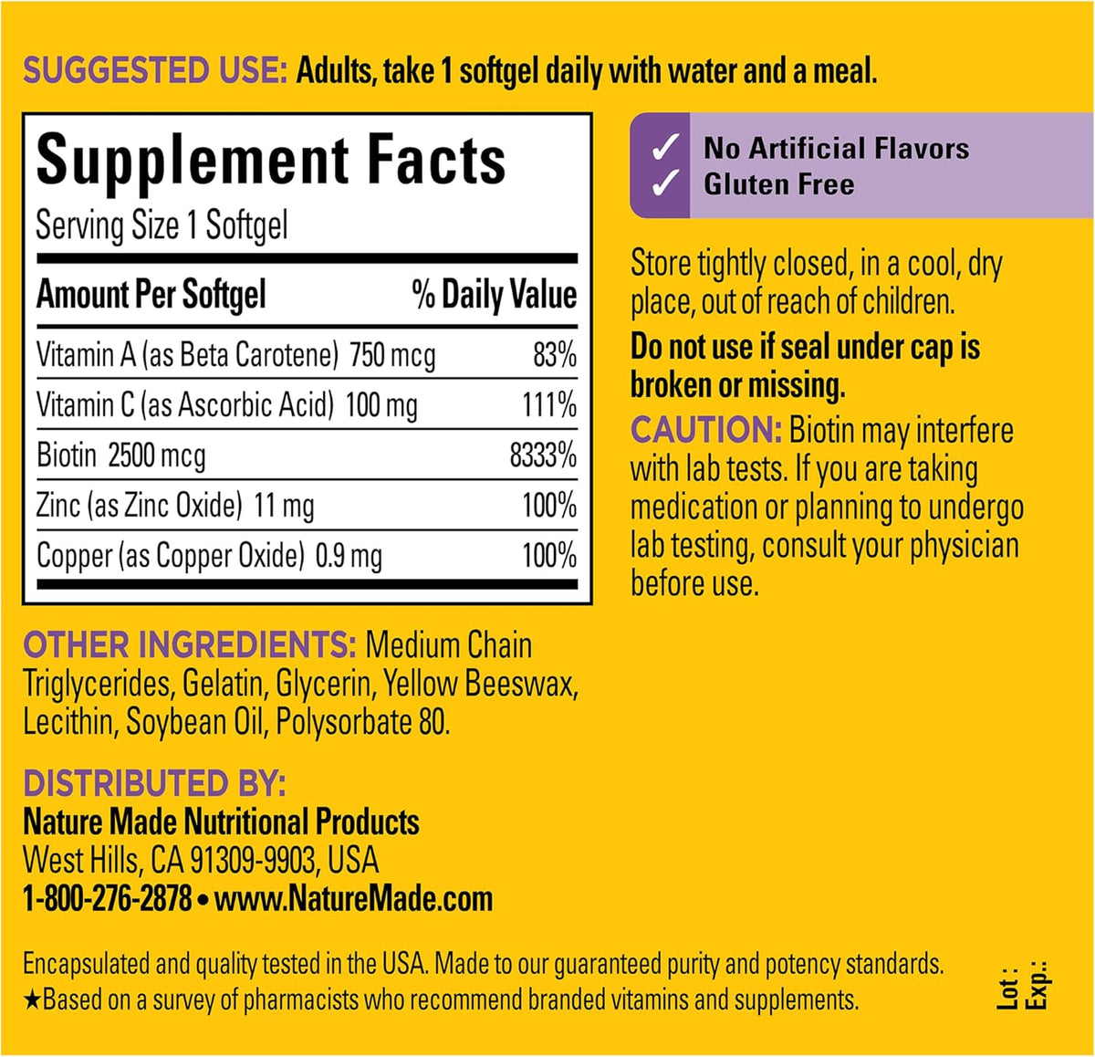 Nature Made Hair, Skin and Nails with Biotin 2500 mcg, 120 Softgels - görsel 8