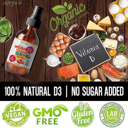 Vitamin D3 K2 5000 IU Liquid Spray with Vitamin A & Organic MCT Oil (Strawberry, 60 ml)