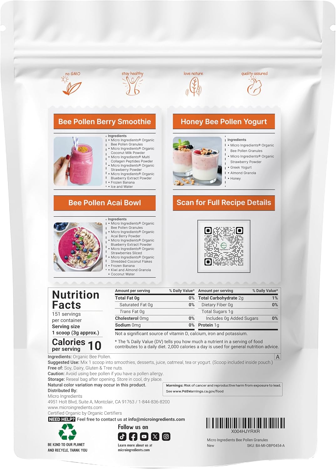 Micro Ingredients Organic Bee Pollen Granules, 454 g | Fresh Harvest, Raw & Natural Superfood - görsel 2