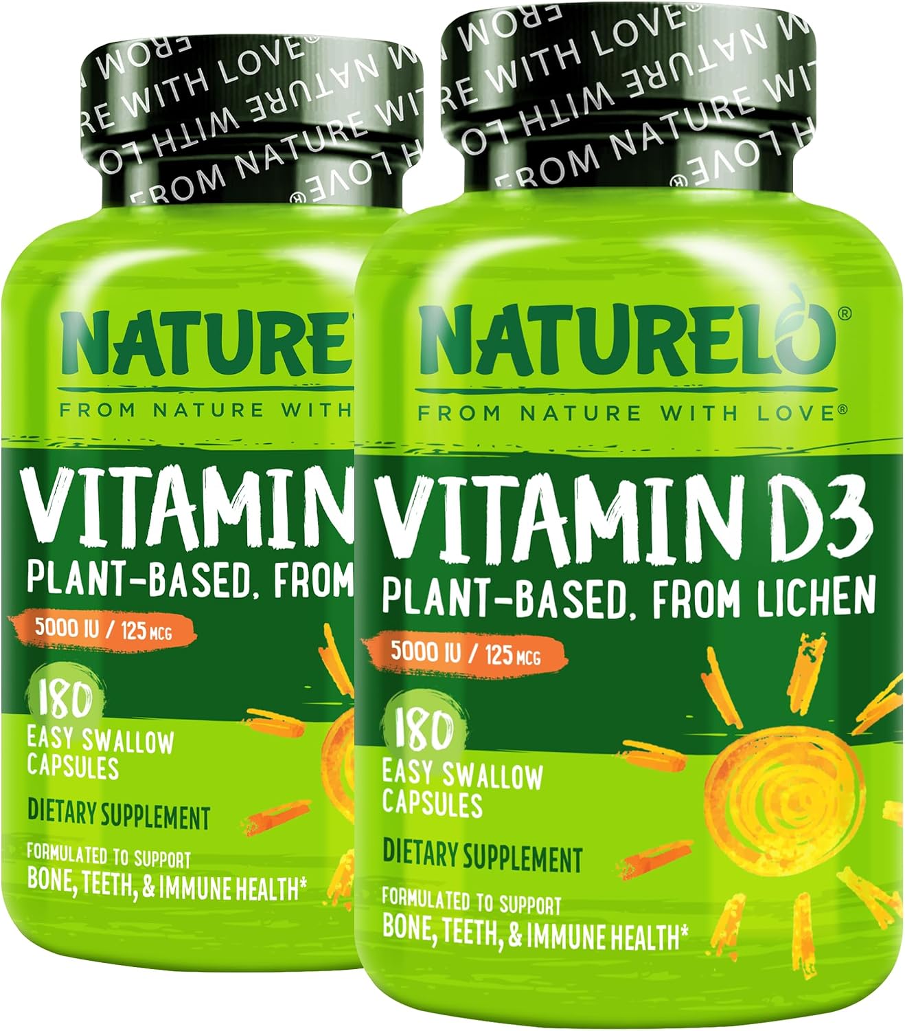 NATURELO Vitamin D - 5000 IU - Plant Based from Lichen - Natural D3 Supplement - Vegan - Non-GMO - Gluten-free - 180 Capsules - görsel 10