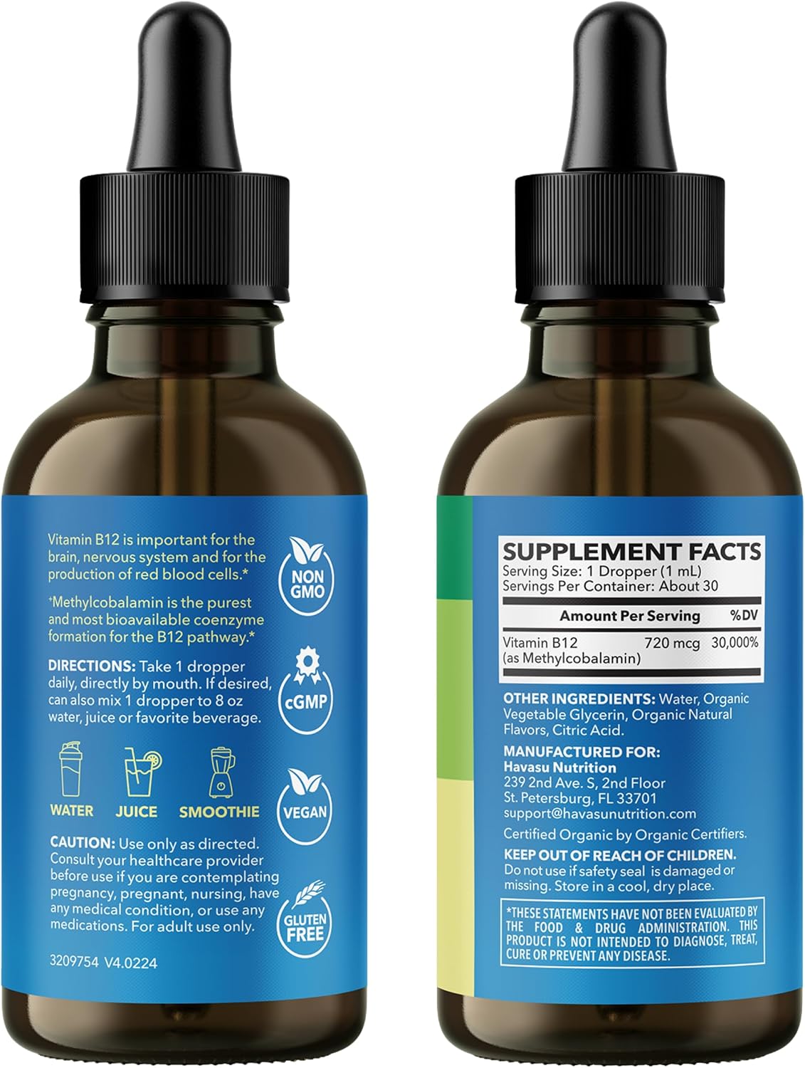 HAVASU NUTRITION USDA Organic Vitamin B12 Liquid Drops - Methylcobalamin, Strawberry, 30 ml (30 Servings) - görsel 10