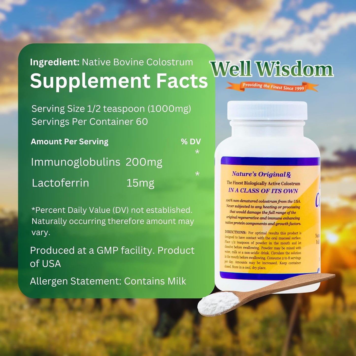 Bioactive Colostrum Well Wisdom – Grass-Fed Bovine Colostrum Powder, 60g - görsel 4