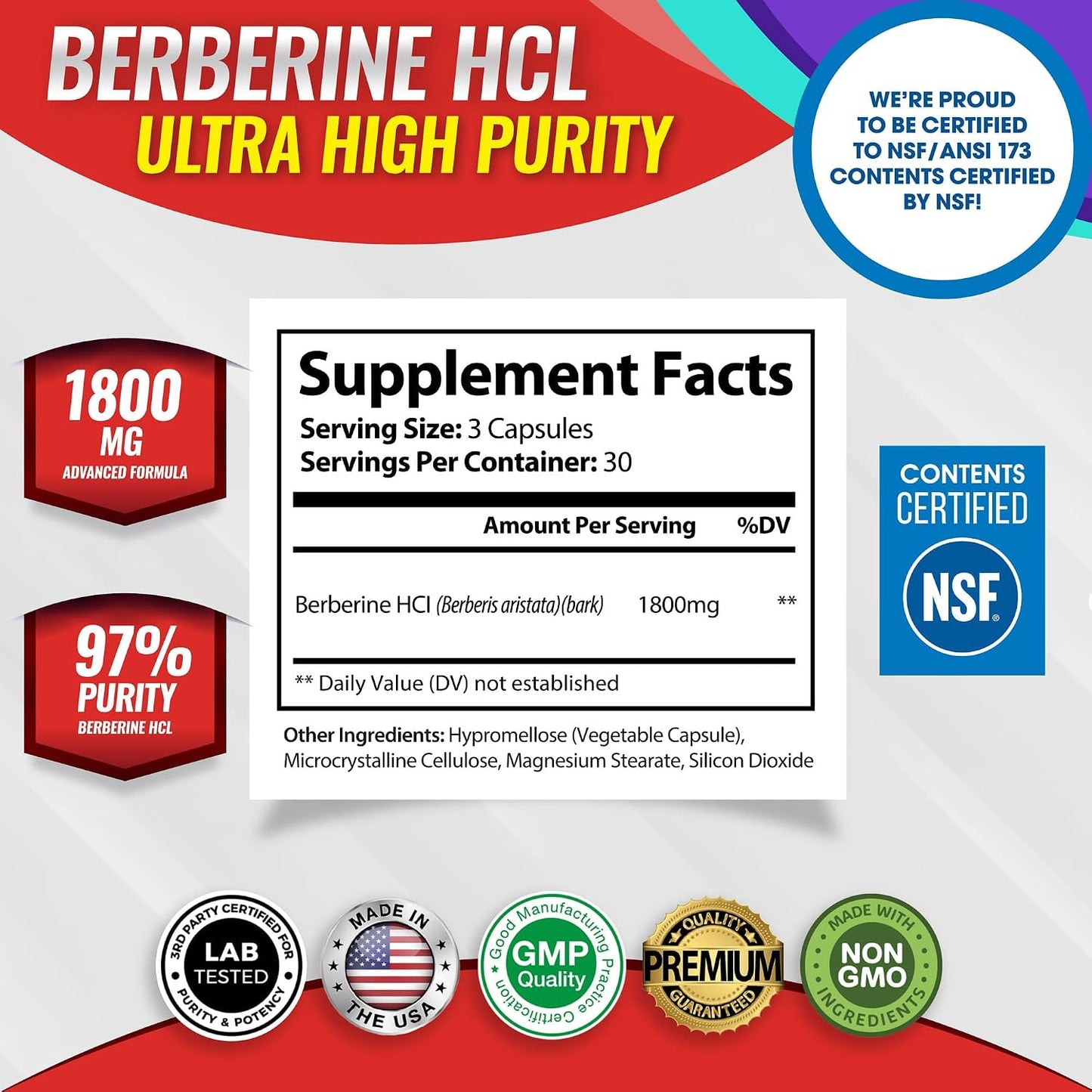 Toplux Berberine Supplement 1800mg - Berberine HCl 97% Purity, High Potency, 90 Capsules - görsel 2