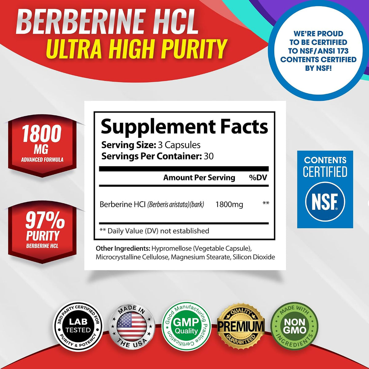 Toplux Berberine Supplement 1800mg - Berberine HCl 97% Purity, High Potency, 90 Capsules - görsel 2