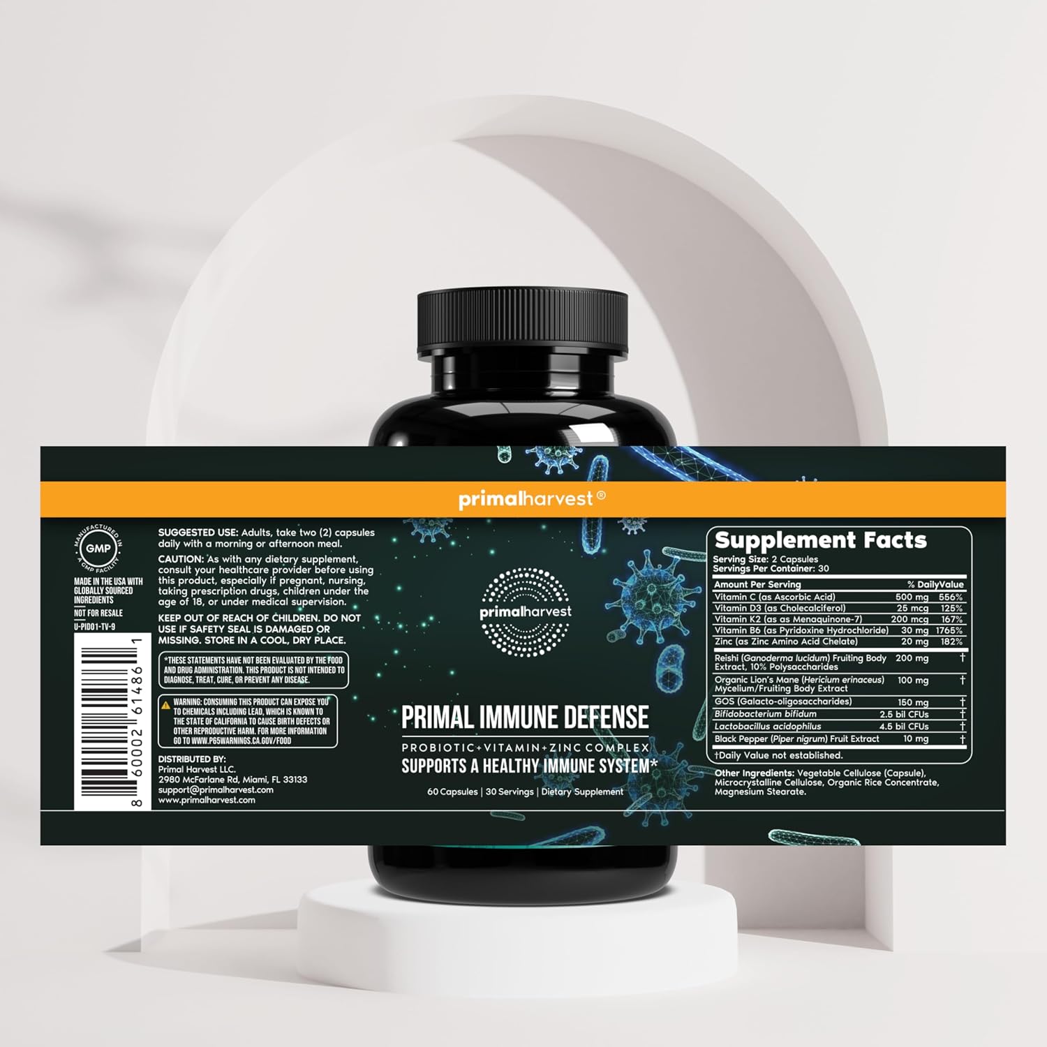 Primal Harvest Primal Immune Defence: 10-in-1 Immune Support with Probiotics, Zinc, Vitamins C, B6, D3 & K2 – 120 Capsules (Pack of 2) - görsel 5