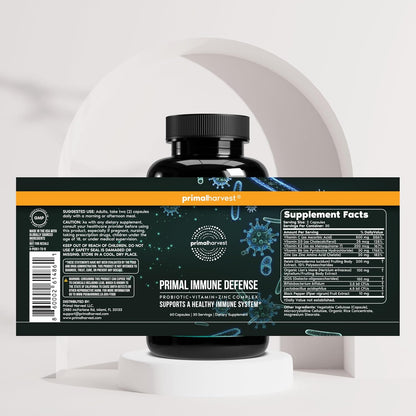 Primal Harvest Primal Immune Defence: 10-in-1 Immune Support with Probiotics, Zinc, Vitamins C, B6, D3 & K2 – 120 Capsules (Pack of 2)
