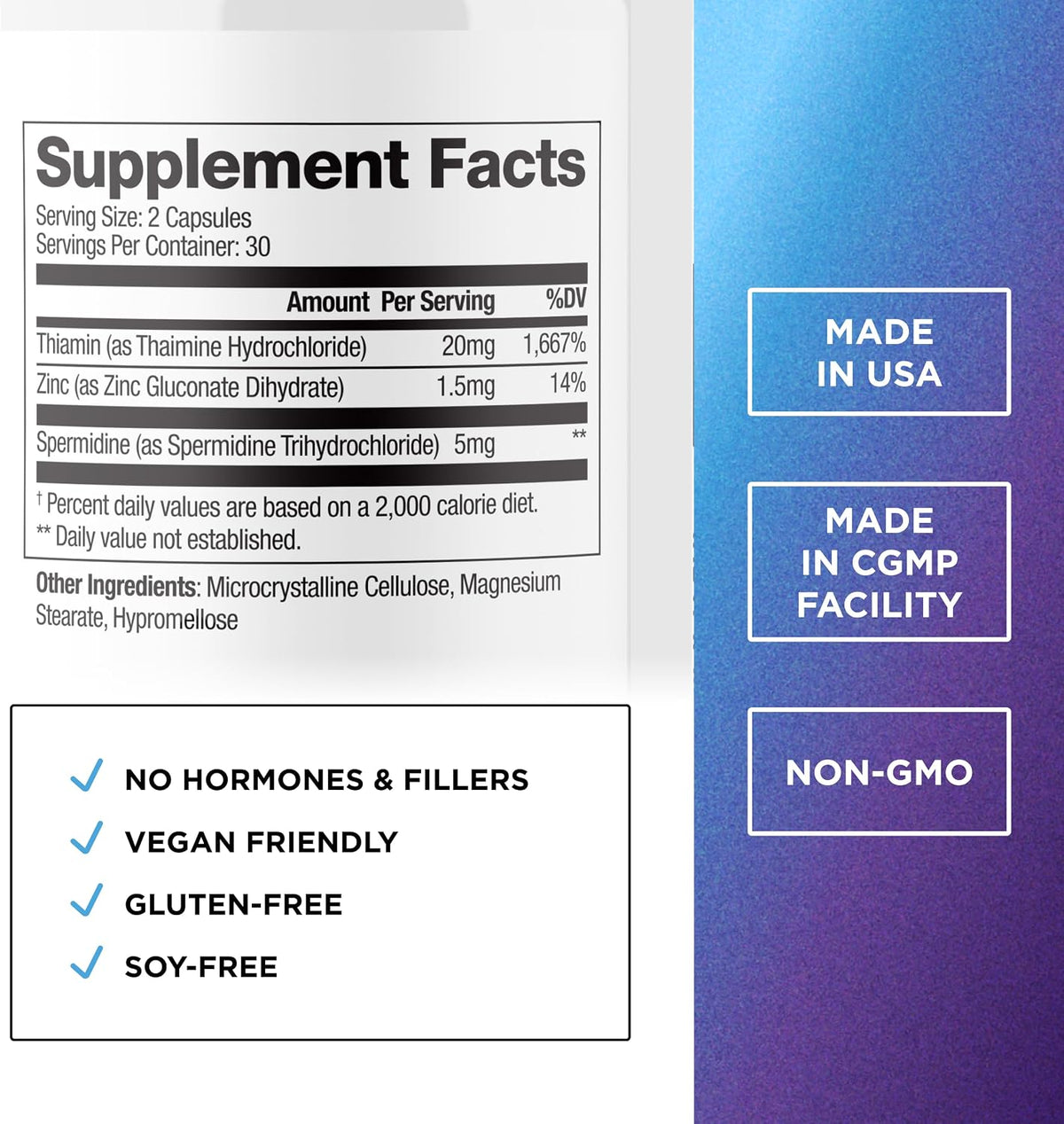 DR. EMIL NUTRITION Spermidine 5mg - Spermidine Supplements for Men & Women - Ageing Supplement with Pure Spermidine 3HCL & Thiamin 20mg - 60 Capsules, 30 Day Supply - görsel 2