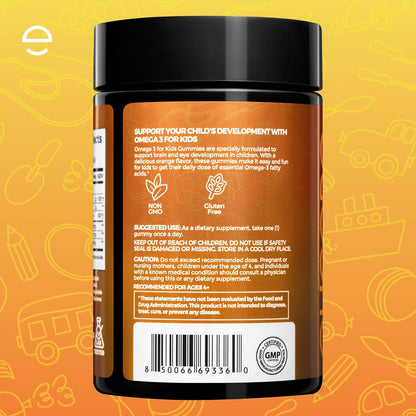 Premium Kids Omega-3 Gummies – Orange Flavour Fish Oil for Kids – Omega-3 Gummies for Children – No Fish Burps – Brain, Eye & Immune Support – 2 Month Supply