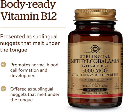 Solgar Methylcobalamin (Vitamin B12) 5000 mcg, 60 Nuggets - Cherry Flavour