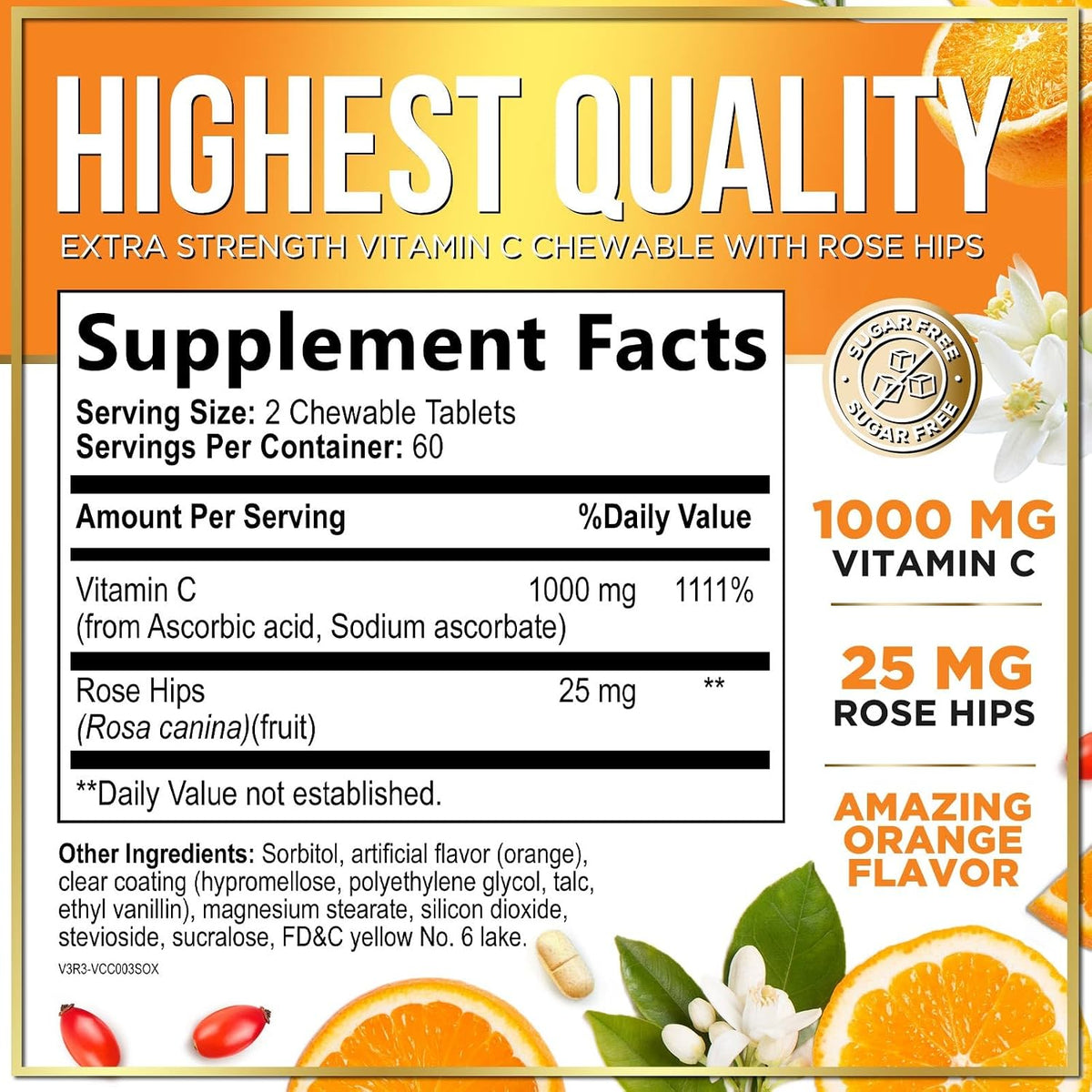 Hello Lovely! Vitamin C 1000mg Chewable Tablets with Rose Hips & Bioflavonoids - 120 Tablets - görsel 2