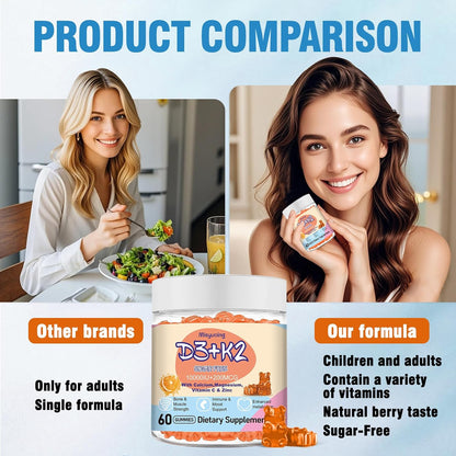 Misyvoing Vitamin D3 K2 Gummies with Vitamin C, Calcium, Magnesium & Zinc - 10,000 IU D3, 200mcg K2, Orange Flavour, Sugar-Free (60 Gummies)
