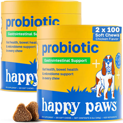 Happy Paws Probiotics for Dogs - Gut Health, Skin, Coat and Immune Support - 200 Soft Chews