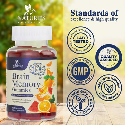 Brain Supplement Gummies - 3X Strength with Phosphatidylserine, B6, B12 & Nootropics for Memory, Focus, Concentration - 60 Gummies